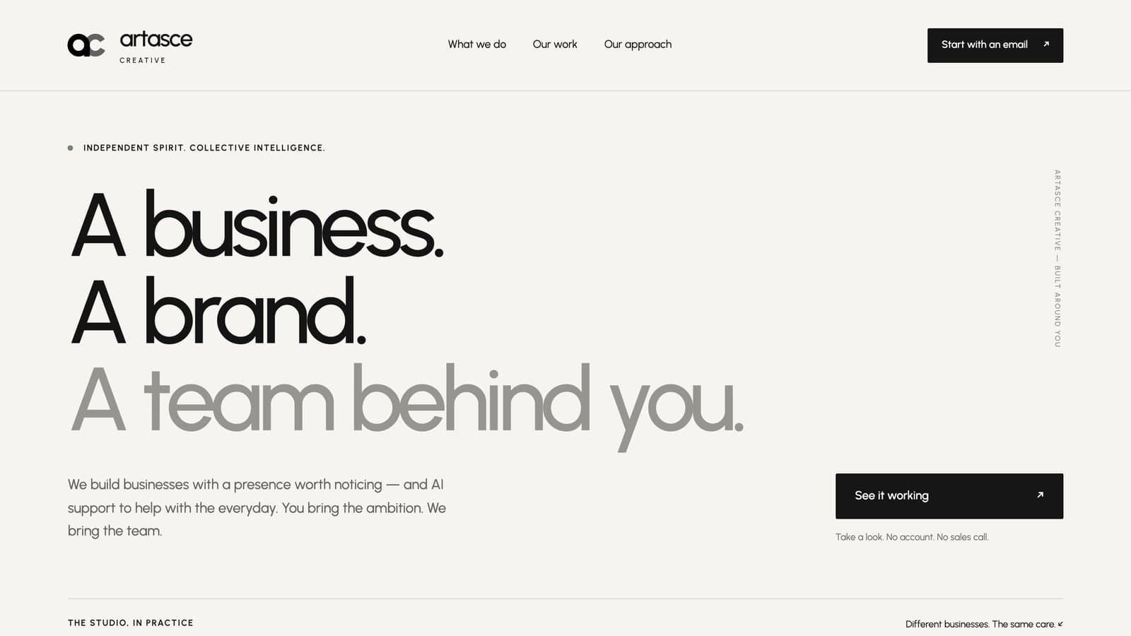 The Artasce Creative homepage — A business. A brand. A team behind you.